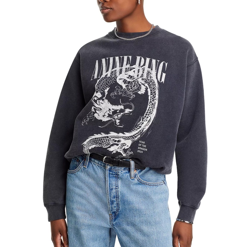 Anine Bing Black Sweatshirt with White Graphic